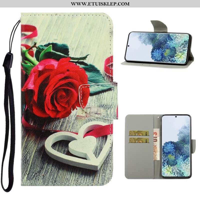 Etui Folio do Samsung Galaxy S21 5G z Łańcuch Kolorowe Paskowate Kwiaty